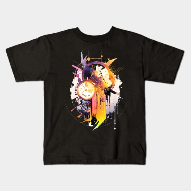 Abstract Clock Art: A Dreamlike Fusion of Reality & Fantasy in a Concert Poster Style Kids T-Shirt by naars90